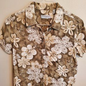 Valerie Stevens Casual women's Tropical Hawaiian Print Top button blouse Size PM